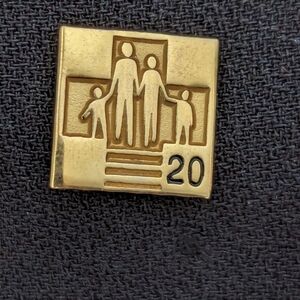 Twenty years anniversary pin gold filled box and tack pin family worker